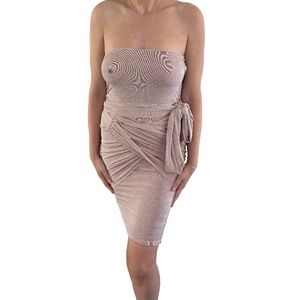 JLUXLABEL Nude Strapless Tie Waist Dress Size S